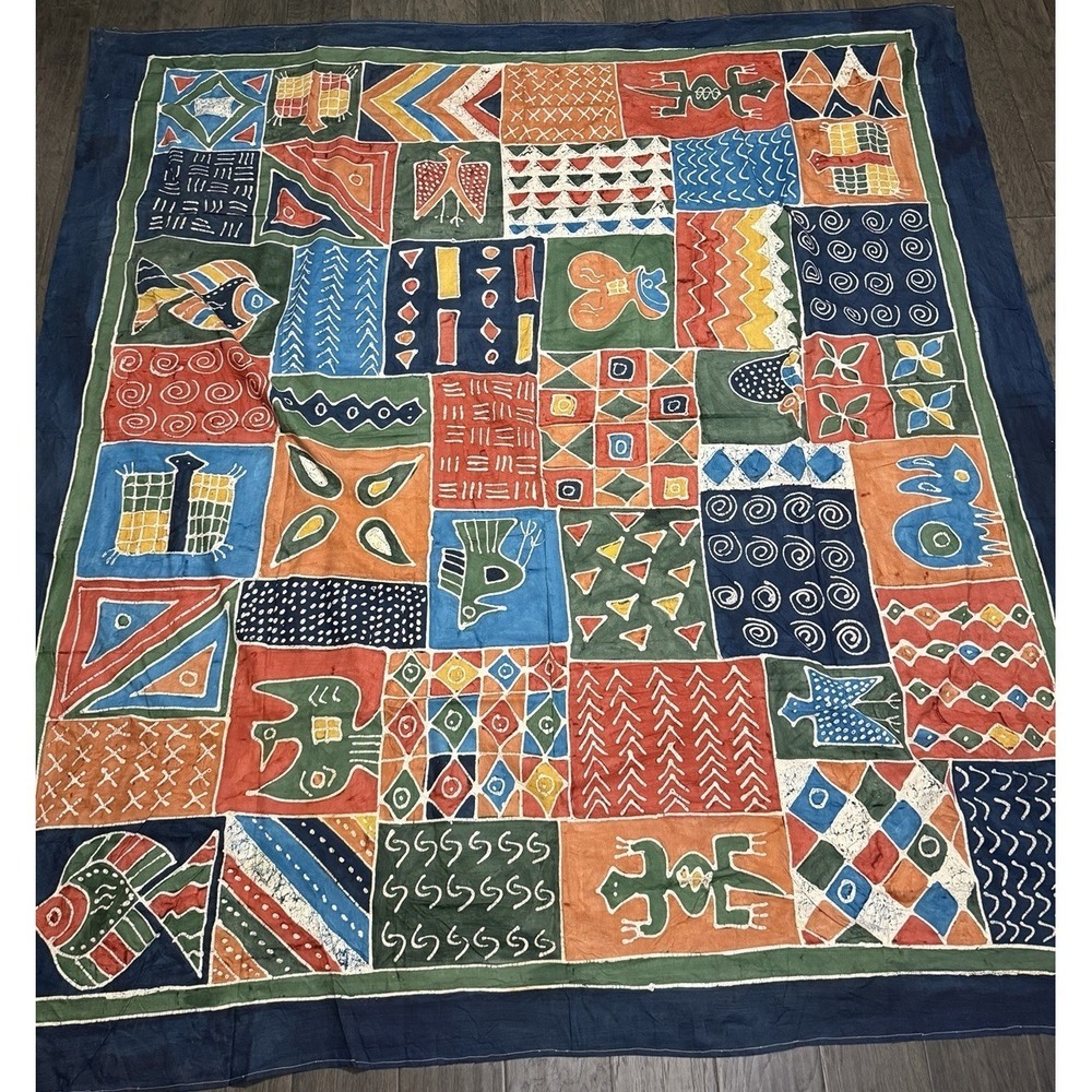 Vintage Hand Dyed‎ Batik Cotton Textile Tribal Tapestry Zimbabwe Africa 99x99"
